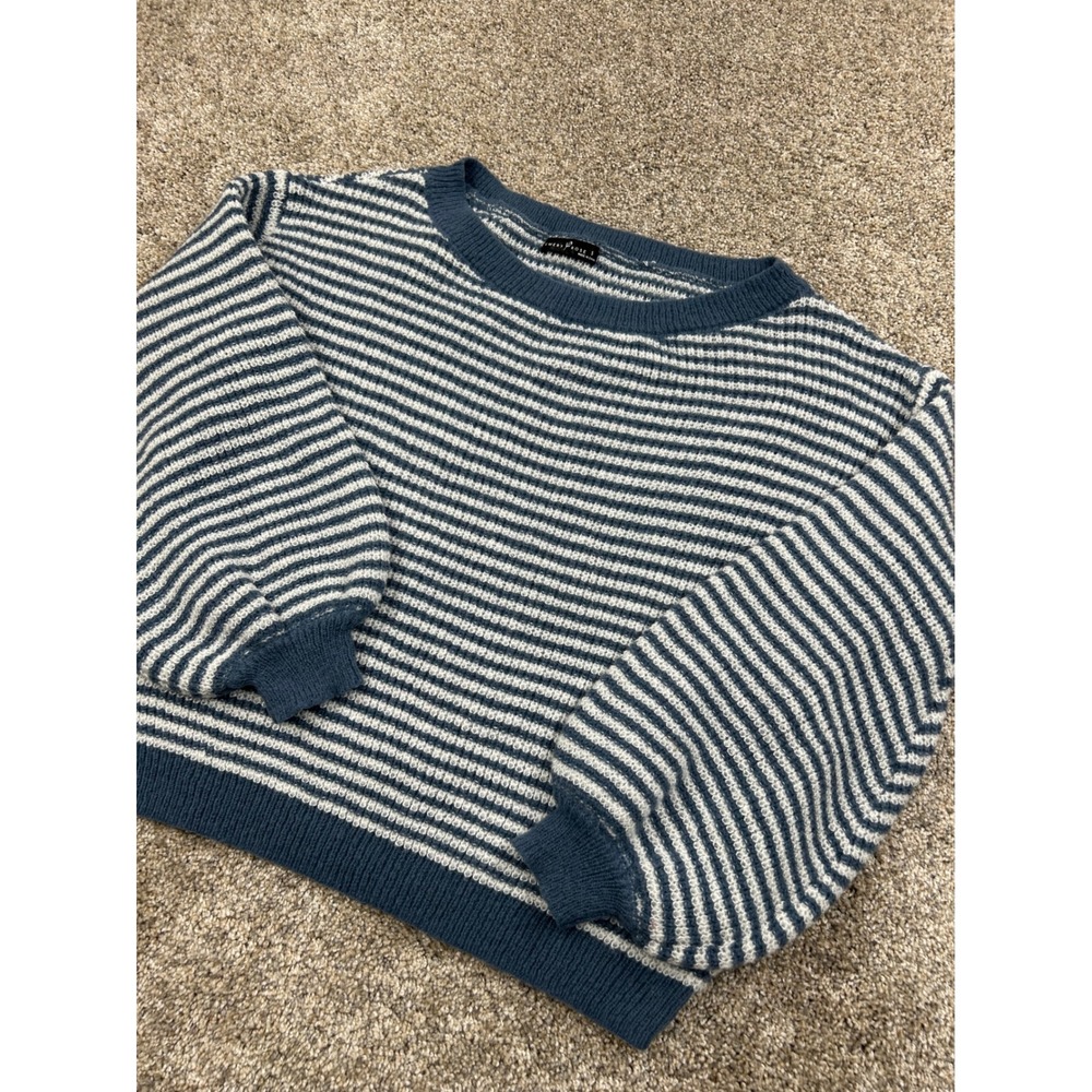Emery Rose Blue White Striped Balloon Sleeve Knit Sweater Size Small #0833